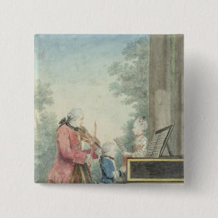 Bóton Quadrado 5.08cm Leopold Mozart e suas crianças Wolfgang