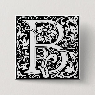 Bóton Quadrado 5.08cm Letra B Monograma Medieval Art Nouveau