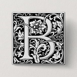 Bóton Quadrado 5.08cm Letra B Monograma Medieval Arte Nova