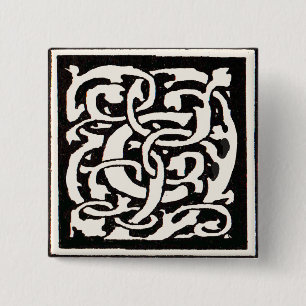 Bóton Quadrado 5.08cm Letra C Art Nouveau Monograma Vintage