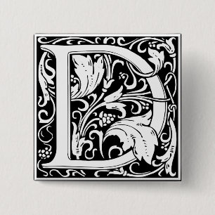 Bóton Quadrado 5.08cm Letra D Monograma Medieval Art Nouveau