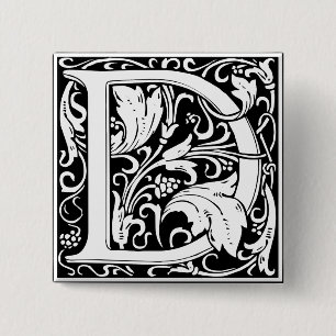 Bóton Quadrado 5.08cm Letra D Monograma Medieval Arte Nova