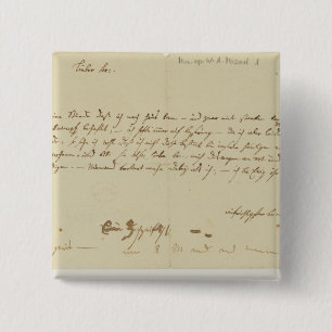 Bóton Quadrado 5.08cm Letra de Mozart a um freemason, em janeiro de 1786