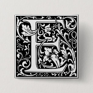 Bóton Quadrado 5.08cm Letra E Monograma Medieval Art Nouveau