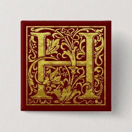 Bóton Quadrado 5.08cm Letra H Primeira Letra Faux Dourada