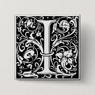 Bóton Quadrado 5.08cm Letra I Monograma Medieval Arte Nova