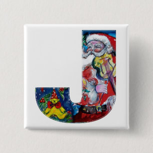 BÓTON QUADRADO 5.08CM LETRA J DE NATAL / PAPAIS NOEIS COM MONOGRAMA DE V