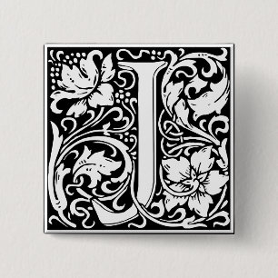 Bóton Quadrado 5.08cm Letra J Monograma Medieval Arte Nova