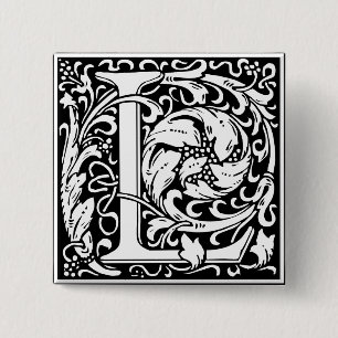 Bóton Quadrado 5.08cm Letra L Monograma Medieval Arte Nova