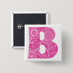 Bóton Quadrado 5.08cm Letra maiúscula B monograma floral