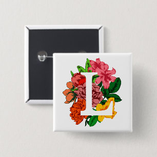 Bóton Quadrado 5.08cm Letra maiúscula L monograma floral