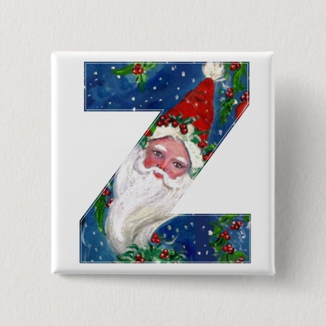 BÓTON QUADRADO 5.08CM LETRA Z DE NATAL/MONOGRAMA DE TINTA VERMELHA DE PA (Frente)