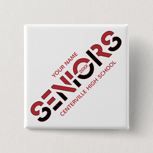 Bóton Quadrado 5.08cm Letras em fatias de Mais velho vermelhos e pretos  (Frente)