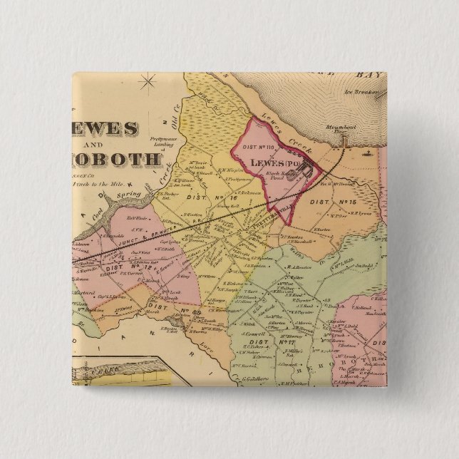Bóton Quadrado 5.08cm Lewes e Rehoboth (Frente)