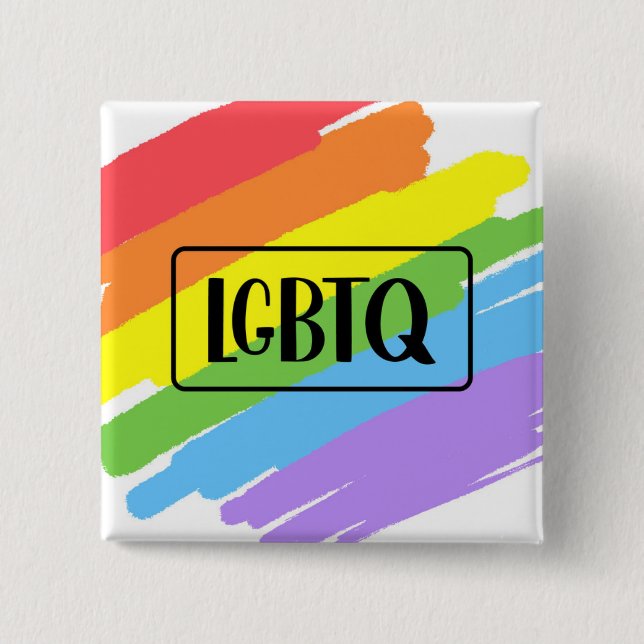Bóton Quadrado 5.08cm LGBTQ Brushstrokes Arco-Íris (Frente)