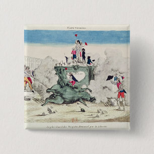 Bóton Quadrado 5.08cm Liberdade que toppling a estátua do grande