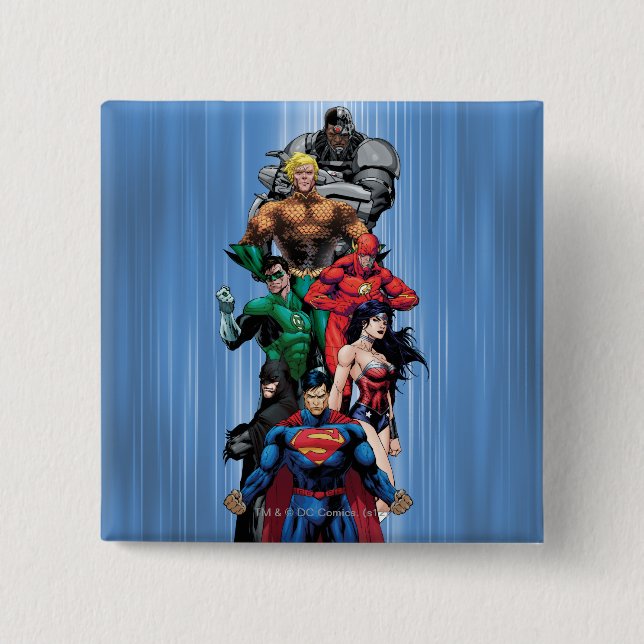 Bóton Quadrado 5.08cm Liga da Justiça - Grupo 3 (Frente)