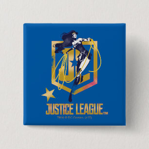 Bóton Quadrado 5.08cm Liga da Justiça  Maravilha Pop de Logotipo JL