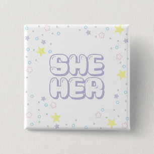 Bóton Quadrado 5.08cm Lilac Star Confetti Ela/Seus Prêmios