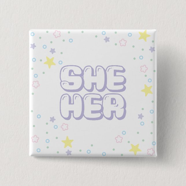 Bóton Quadrado 5.08cm Lilac Star Confetti Ela/Seus Prêmios (Frente)