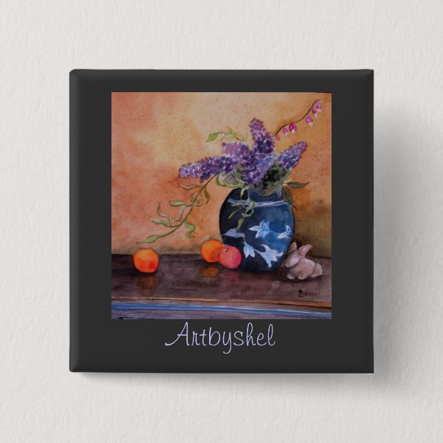 Bóton Quadrado 5.08cm Lilacs e coelhos de Artbyshel (Frente)