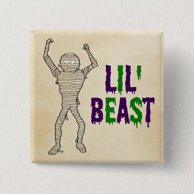 Bóton Quadrado 5.08cm Lil'Beast Drit Font Mummy Halloween (Frente)