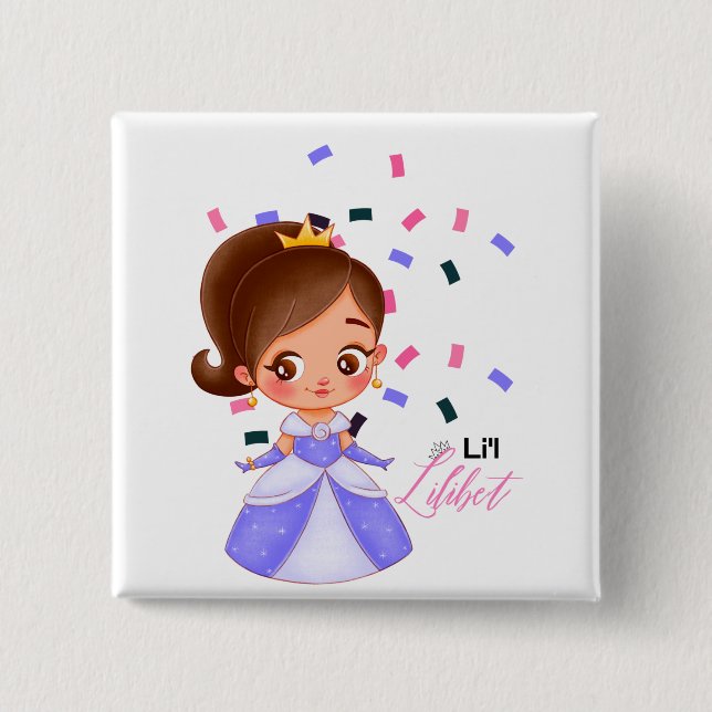 Bóton Quadrado 5.08cm Lilibet batizado de Princesa Roxa Presente para Ra (Frente)