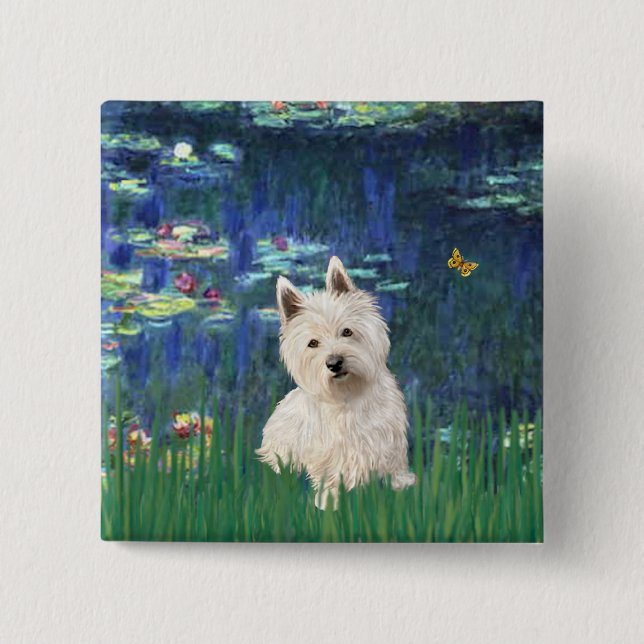 Bóton Quadrado 5.08cm Lilies 5 - Westie 1 (Frente)