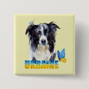 Bóton Quadrado 5.08cm Linda Aquarela Cachorro e Borboleta da Ucrânia