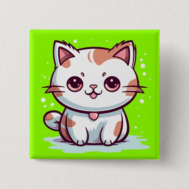 Bóton Quadrado 5.08cm Linda Gato Estilo Kawaii Clipart-47758 (Frente)