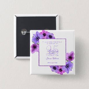 Bóton Quadrado 5.08cm Lindas Anêmonas Florais 25º Aniversário