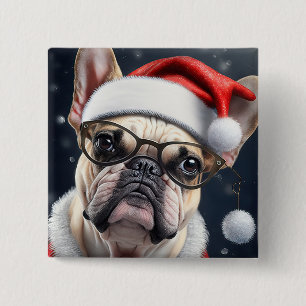Bóton Quadrado 5.08cm Lindo design de Natal de Bulldog Francês de Natal