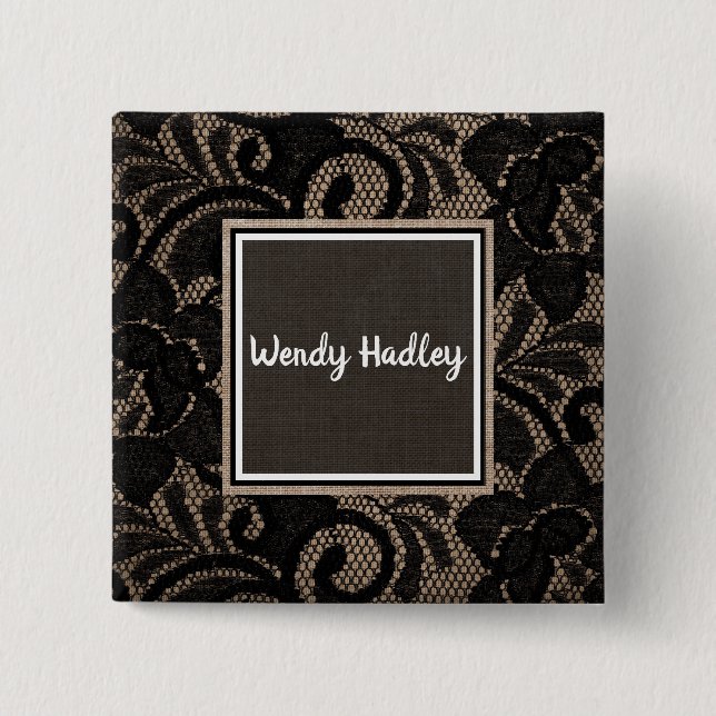 Bóton Quadrado 5.08cm Linen e nome personalizável do local (Frente)