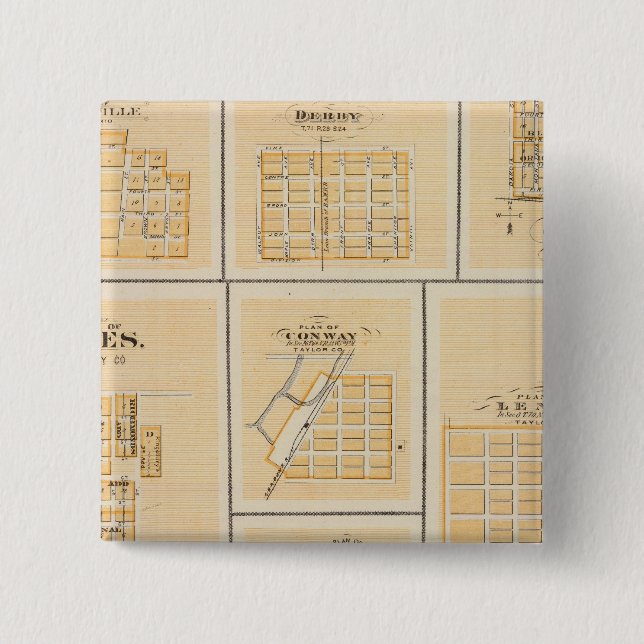Bóton Quadrado 5.08cm Lineville, Derby, Glidden, Ames, Conway (Frente)