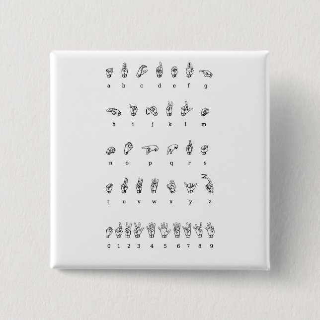 Bóton Quadrado 5.08cm Linguagem gestual americano (ASL) (Frente)