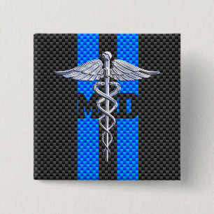 Bóton Quadrado 5.08cm Listras da fibra do carbono do Caduceus do médico