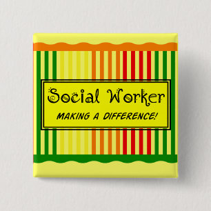 Bóton Quadrado 5.08cm Listras do citrino do assistente social