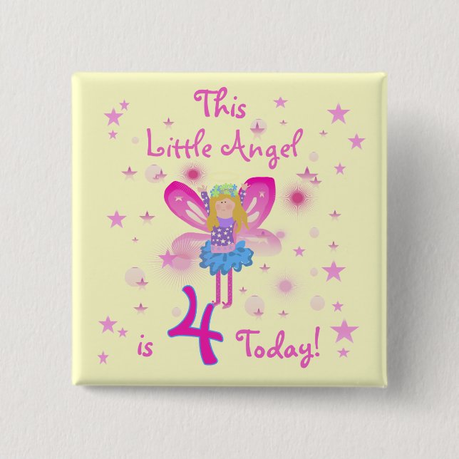 Bóton Quadrado 5.08cm Little Angel 4th Birthday T-shirts e presentes (Frente)