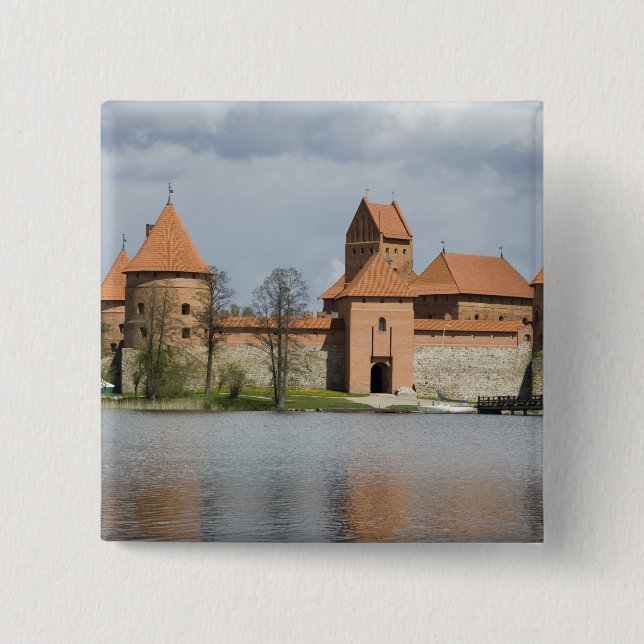 Bóton Quadrado 5.08cm Lituânia, Trakai. Castelo de Ilha 2 (Frente)