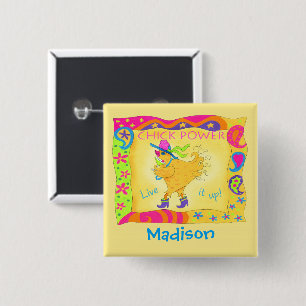 Bóton Quadrado 5.08cm Live It Up Yellow Pintinho Power Name Crachá