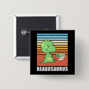 Bóton Quadrado 5.08cm Livro Engraçado Readossauro Dinossauro Lendo Dino