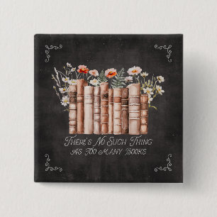 Bóton Quadrado 5.08cm Livros com Flores e Citação em Quadro Negro