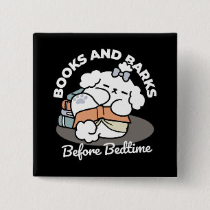 Bóton Quadrado 5.08cm Livros e Latidos - Design de Leitura de Cachorro S