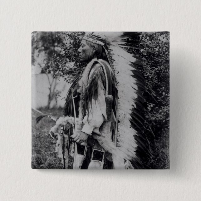 Bóton Quadrado 5.08cm Lobo branco, um chefe do Comanche, c.1891-98 (Frente)