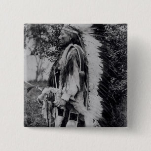 Bóton Quadrado 5.08cm Lobo branco, um chefe do Comanche, c.1891-98