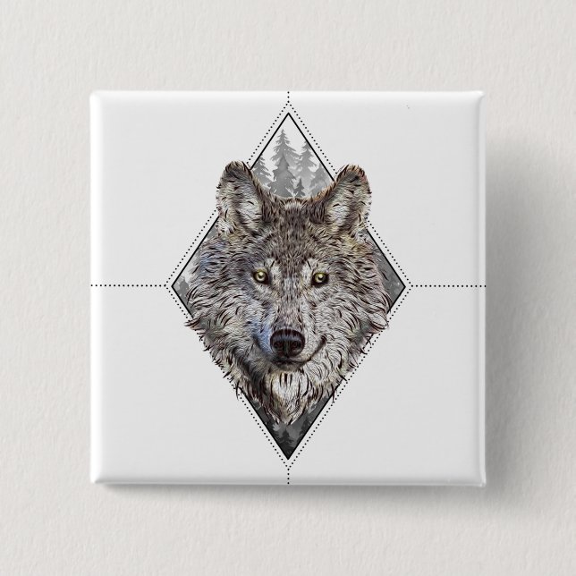 Bóton Quadrado 5.08cm lobo×madeiras (Frente)