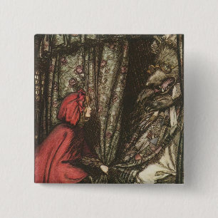 Bóton Quadrado 5.08cm Lobo Mau na cama da vovó