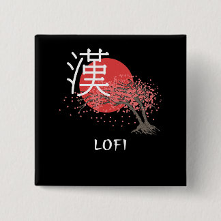 Bóton Quadrado 5.08cm Lofi Japonês Hop Kanji Cherry Blossom Lofi