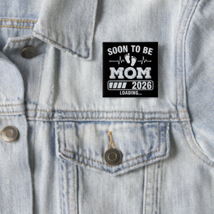 Bóton Quadrado 5.08cm Logo de Mãe em Breve 2026 Anúncio de Gravidez