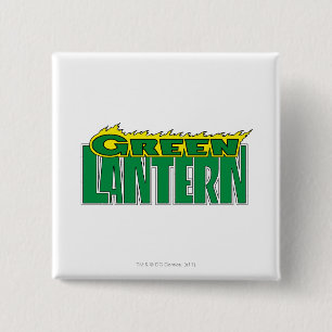 Bóton Quadrado 5.08cm Logotipo verde da lanterna - chamas amarelas